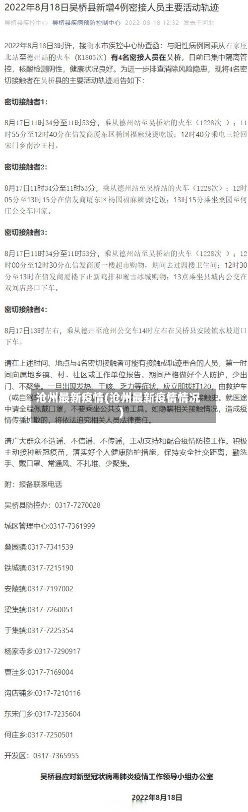 沧州最新疫情(沧州最新疫情情况)