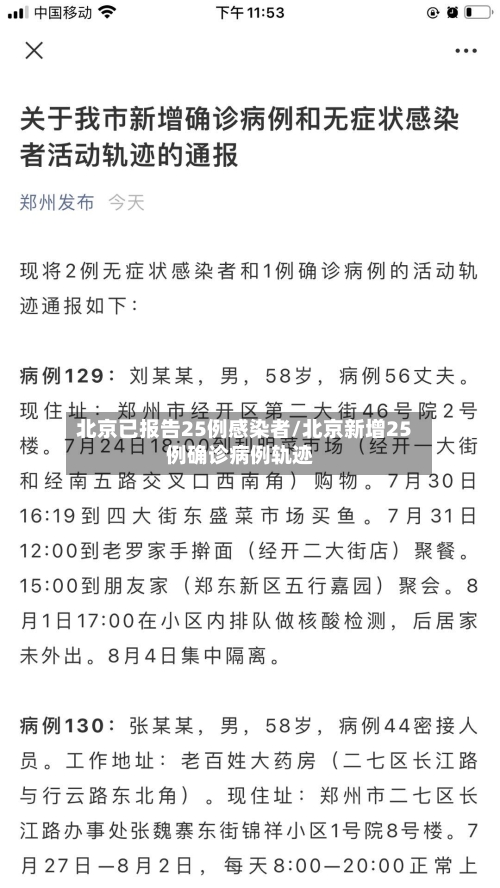 北京已报告25例感染者/北京新增25例确诊病例轨迹
