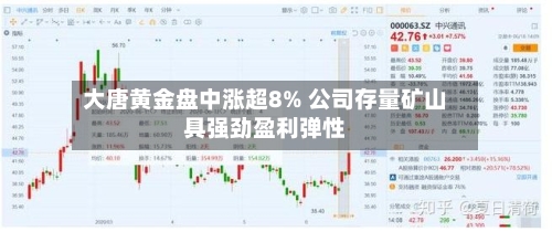大唐黄金盘中涨超8% 公司存量矿山具强劲盈利弹性