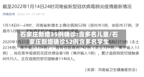 石家庄新增35例确诊:含多名儿童/石家庄新增确诊52例含多名学生