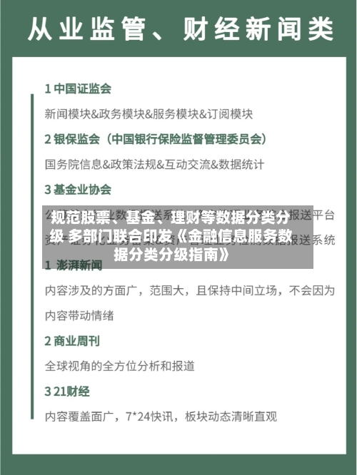 规范股票、基金、理财等数据分类分级 多部门联合印发《金融信息服务数据分类分级指南》