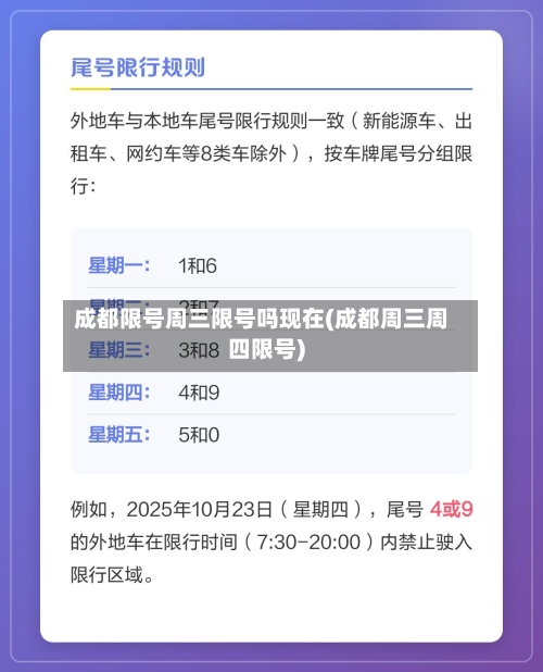 成都限号周三限号吗现在(成都周三周四限号)