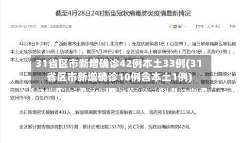 31省区市新增确诊42例本土33例(31省区市新增确诊10例含本土1例)