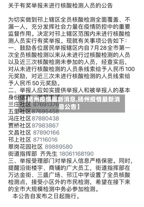 【扬州疫情最新消息,扬州疫情最新消息公告】