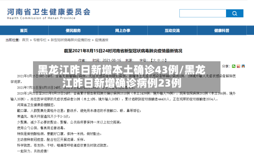 黑龙江昨日新增本土确诊43例/黑龙江昨日新增确诊病例23例