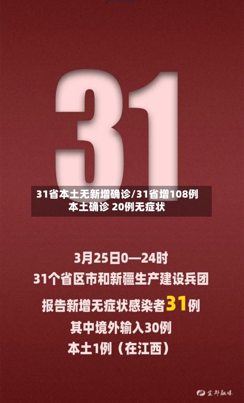 31省本土无新增确诊/31省增108例本土确诊 20例无症状