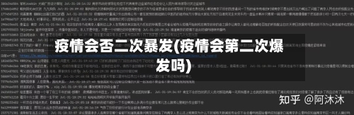 疫情会否二次暴发(疫情会第二次爆发吗)-第2张图片