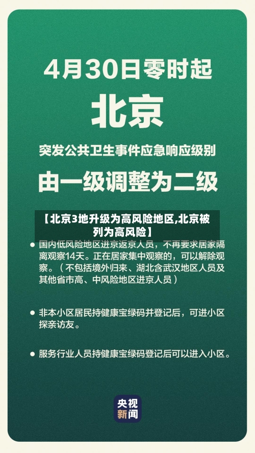 【北京3地升级为高风险地区,北京被列为高风险】