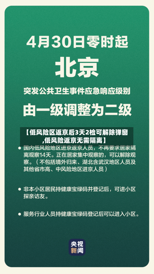 【低风险区返京后3天2检可解除弹窗,低风险返京无需隔离】