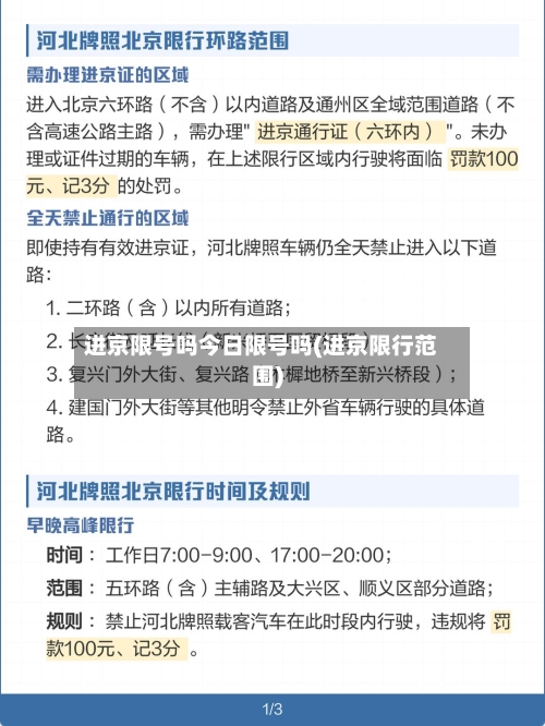 进京限号吗今日限号吗(进京限行范围)