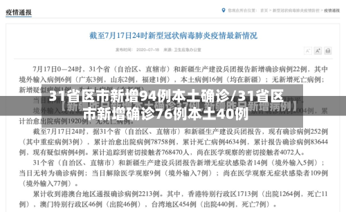 31省区市新增94例本土确诊/31省区市新增确诊76例本土40例
