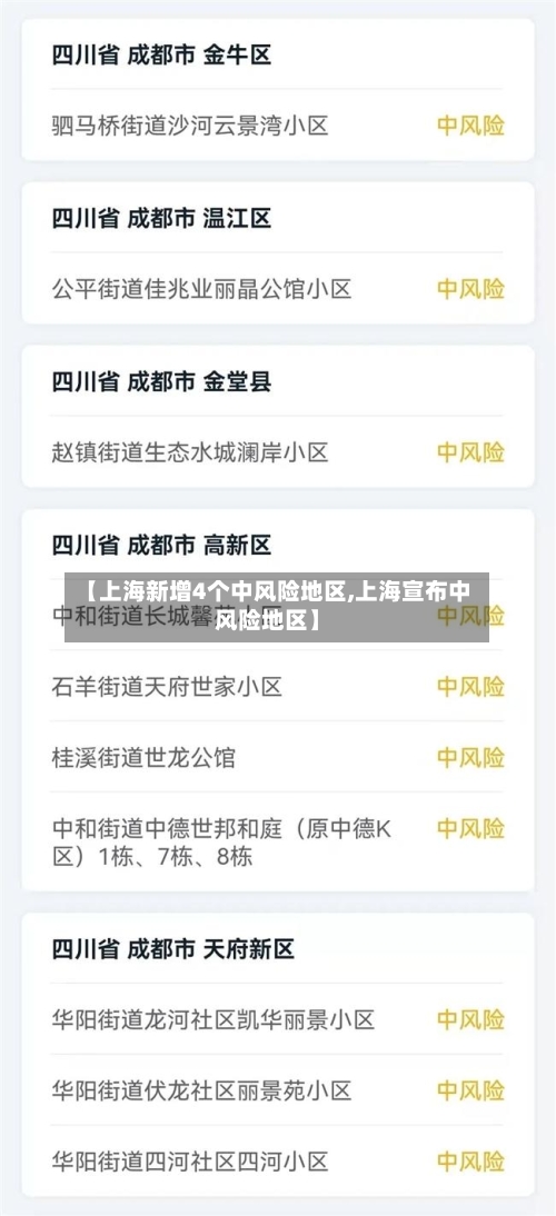 【上海新增4个中风险地区,上海宣布中风险地区】