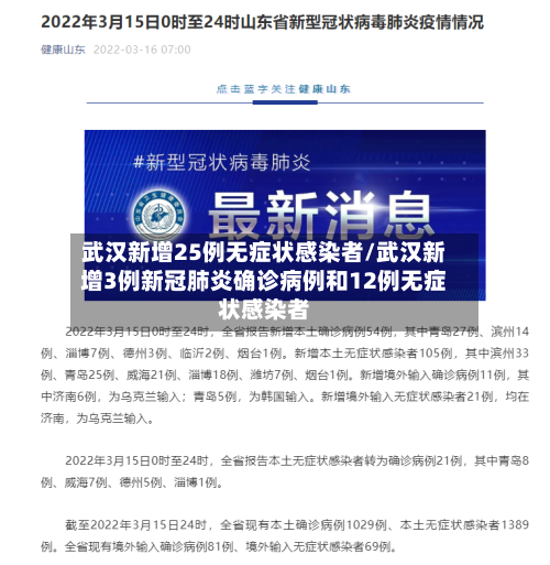 武汉新增25例无症状感染者/武汉新增3例新冠肺炎确诊病例和12例无症状感染者