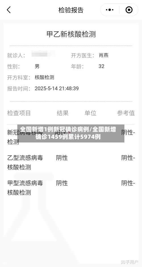 全国新增1例新冠确诊病例/全国新增确诊1459例累计5974例