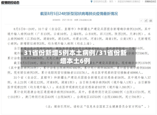31省份新增5例本土病例/31省份新增本土6例