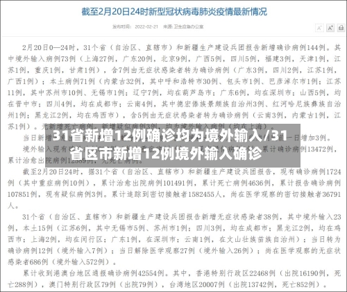 31省新增12例确诊均为境外输入/31省区市新增12例境外输入确诊
