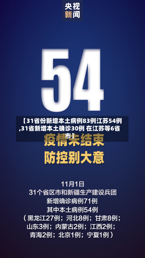 【31省份新增本土病例83例江苏54例,31省新增本土确诊30例 在江苏等6省市】