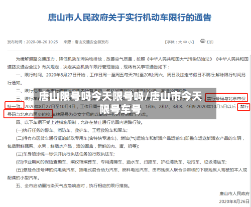 唐山限号吗今天限号吗/唐山市今天限号车号