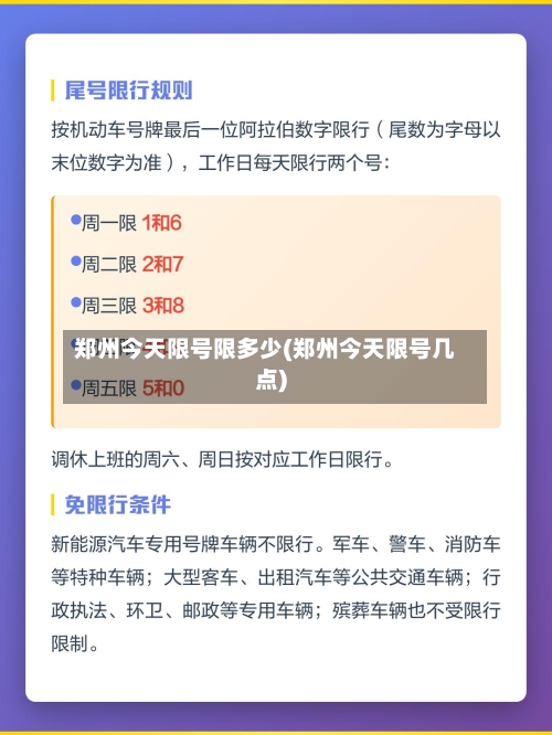 郑州今天限号限多少(郑州今天限号几点)