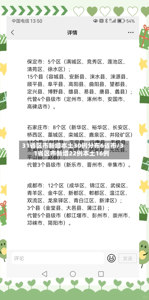 31省区市新增本土30例分布6省市/31省区市新增22例本土16例